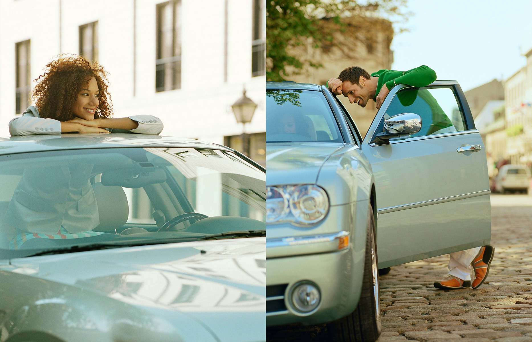 car_chrysler-woman_out_of_sunroofman_leaning_on_door-spread